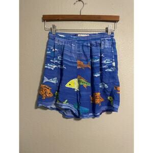 Vintage Jams World Mens Shorts Small Blue Fish All Over Print Rayon Artsy 90s